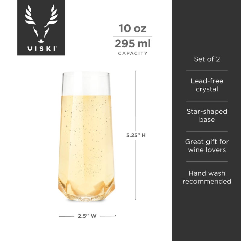 Viski Seneca Faceted Stemless Champagne Flutes, Crystal Clear Sparkling Wine Glasses for Prosecco, Sparkling Cocktails, Mimosas, Elegant Glassware for Wedding Gifts, Home Bar, 10 oz, Set of 2 - Image 3